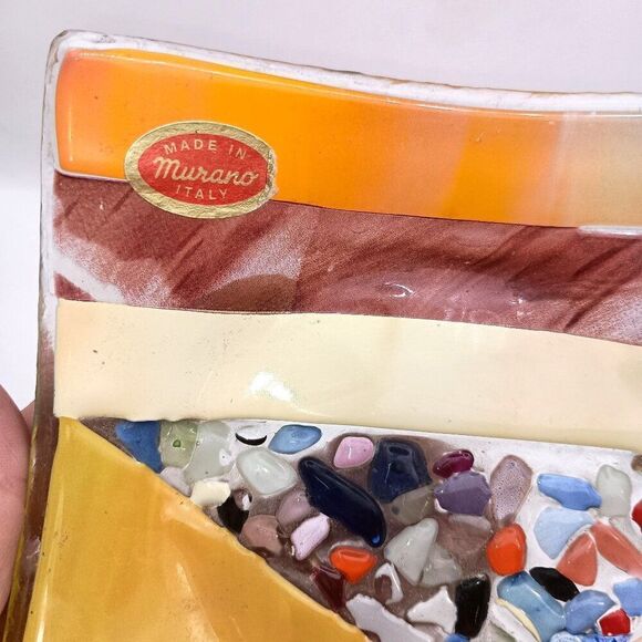 VTG Murano Italy Art Glass Plate Fused Mosaic Millefiori 5" Square Tray Sticker - Picture 3 of 6
